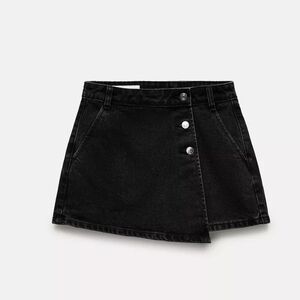 Black Denim Mini Skort with Silver Button Detail by Zara
